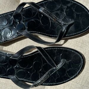 Coach patent leather flip-flop sandals
